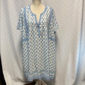 Rose & Olive size 3X Blue  and White Midi Dress lined floral stretch summer